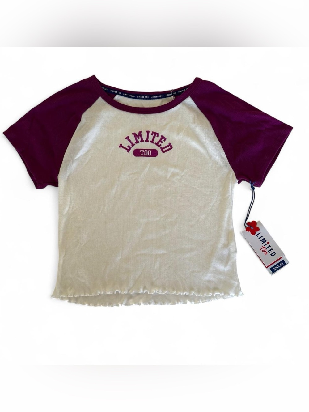 NWT Y2K Limited Too White Purple Short Sleeve Graphic Top Juniors Size S